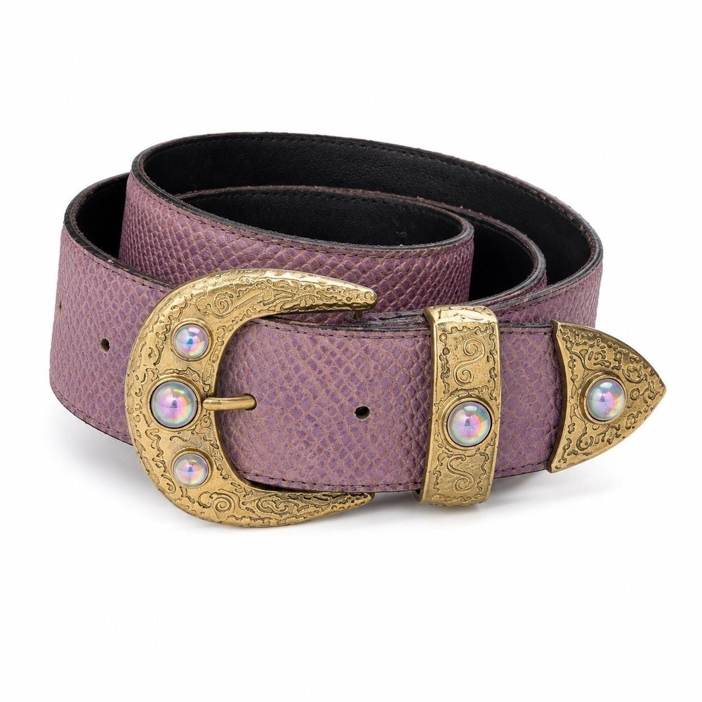 Vintage Leatherock Snakeskin Gold Cabochon Western Boho Belt Womens S Statement